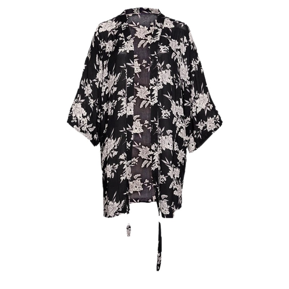 Spiritual Gangster Black Floral Kimono | One Size | Open Front